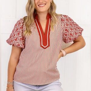 Entro Red and White Striped Blouse